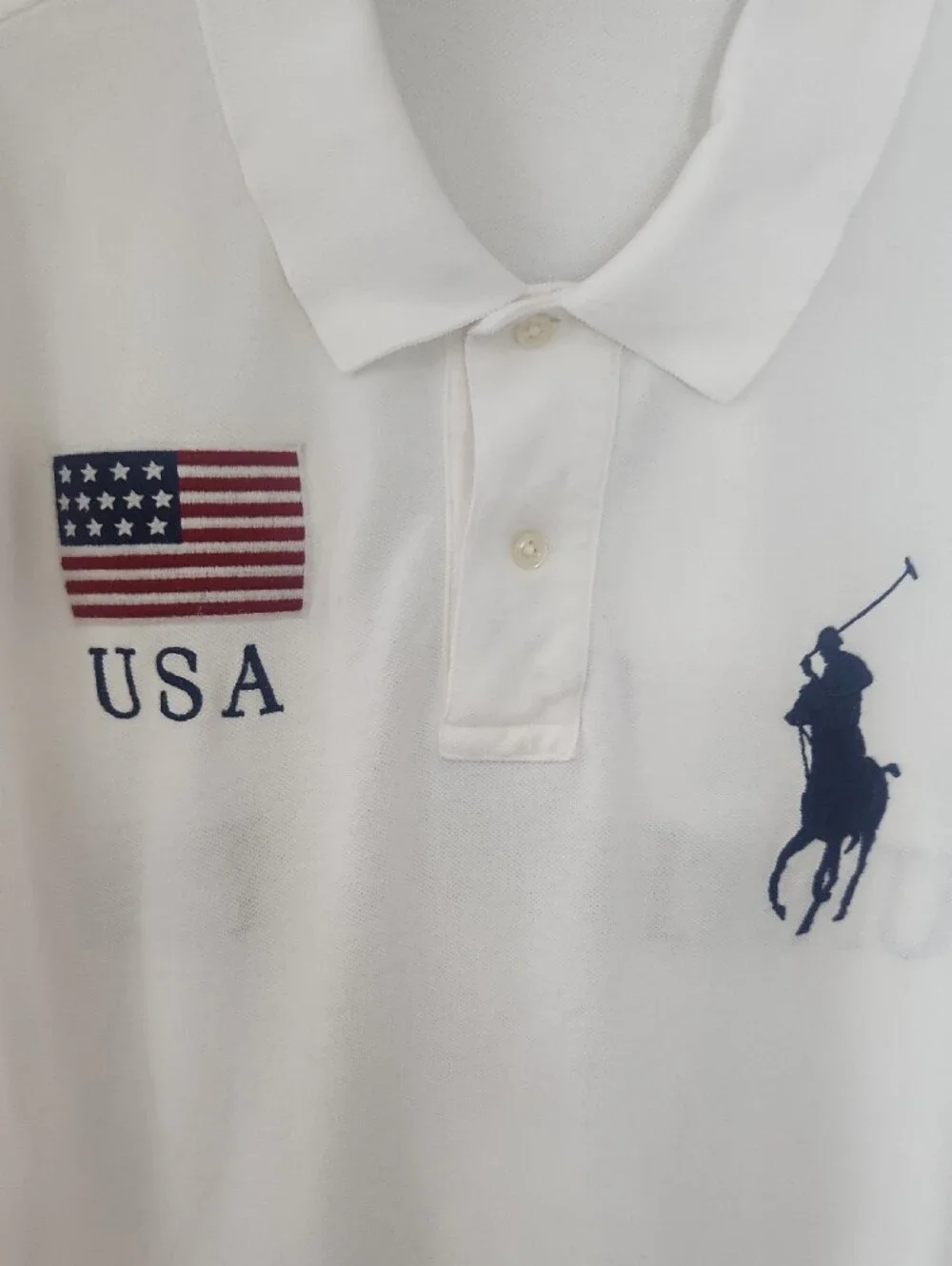 Polo by Ralph Lauren White Polo with Navy USA & Flag Embroidery